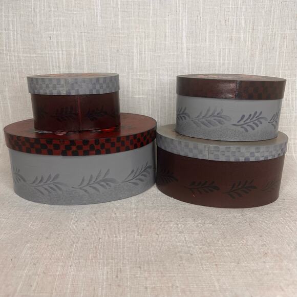 Set of 4 Handpainted Wood Bentwood Oval Nesting Pantry Boxes Pennsylvania - Picture 8 of 15